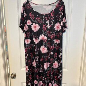 BLACK/PINK FLORAL DRESS-1X